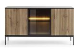 Cassettiera Moderna Ampia Con Ante E Frontale Rigato 154×83×39 Cm, Nero / Rovere Wotan