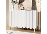 Credenza Moderna Merax Senza Maniglie Con Ante A Onda, 120X35X80Cm, Cassettiera Con Ripiani Regolabili, Gambe Regolabili In Altezza, Mdf E Piedi In Metallo, Bianco