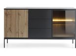 Cassettiera Moderna Ampia Con Frontale A Coste 154×83×39 Cm, Nero / Rovere Wotan