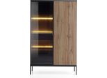 Vetrina Moderna Alta Con Frontale Nervato, 104×166×39 Cm, Nero / Rovere Wotan