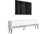 Lavagna Tv 170 Cm Bianco Opaco, Gambe Angolari Nere, 170 × 32 × 52 Cm