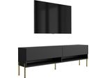 Lavagna Tv 170 Cm Nero Opaco, Gambe Dritte Dorate, 170 × 32 × 52 Cm