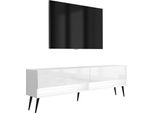 Lavagna Tv 170 Cm Bianco Opaco / Bianco Lucido, Gambe Angolari Nere, Led Bianco, 170 × 32 × 52 Cm