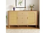 Credenza Moderna Merax Con Cassetti, Cassettiera Con Ante In Rattan, Gambe In Metallo, Ante Semiellittiche, Apertura A Cavo, Mobili Da Soggiorno, Legno