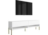 Lavagna Tv 170 Cm Bianco Opaco, Gambe Dritte Dorate, 170 × 32 × 52 Cm