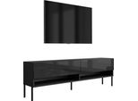 Lavagna Tv 170 Cm Nero Opaco / Nero Lucido, Gambe Diritte Nere, 170 × 32 × 52 Cm