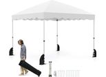 Gazebo Costway 3X3M, Gazebo Pieghevole Con Borsa Avvolgibile, 4 Corde Antivento, 4 Sacchi Di Sabbia E 8 Picchetti, Tenda Da Giardino Gazebo Impermeabile Invernale Bianco
