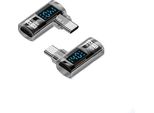 Inf Adattatore Da TYPE-C Femmina A TYPE-C Maschio 140W Con Display Digitale, Nero Trasparente, Curvo Lateralmente (2 Pezzi)
