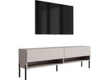 Lavagna Tv 170 Cm In Cashmere, Gambe Dritte Nere, 170 × 32 × 52 Cm