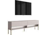 Lavagna Tv 170 Cm Cashmere, Gambe Dritte Dorate, Led Bianco, 170 × 32 × 52 Cm