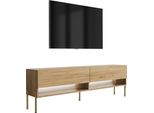 Lavagna Tv 170 Cm Rovere Artigianale, Gambe Dritte Dorate, Led Bianco, 170 × 32 × 52 Cm