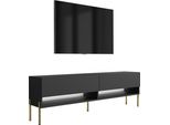 Lavagna Tv 170 Cm Nero Opaco, Gambe Dritte Dorate, Led Bianco, 170 × 32 × 52 Cm