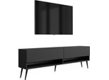 Lavagna Tv 170 Cm Nero Opaco, Gambe Angolari Nere, 170 × 32 × 52 Cm