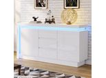 Credenza Merax Led 140 Cm Con Ripiani Regolabili, Cassettiera Lucida Con 2 Armadi E 3 Cassetti, Illuminazione Led Regolabile Tramite App, Bianco