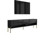 Lavagna Tv 170 Cm Nero Opaco / Nero Lucido, Gambe Dritte Dorate, 170 × 32 × 52 Cm