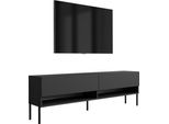 Lavagna Tv 170 Cm Nero Opaco, Gambe Dritte Nere, 170 × 32 × 52 Cm