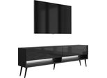 Lavagna Tv 170 Cm Nero Opaco / Nero Lucido, Gambe Angolari Nere, Led Bianco, 170 × 32 × 52 Cm
