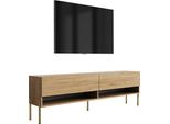 Lavagna Tv 170 Cm In Rovere Artigianale, Gambe Dritte Dorate, 170 × 32 × 52 Cm