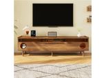 Mobile Tv Flieks Con Illuminazione Led E Area Di Riposo Per Gatti, Mobile Tv Con Ante In Vetro E Cassetto, 180X40X50 Cm, Colore Noce