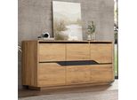 Credenza Merax 140 Cm Con 3 Ante E Ripiani Regolabili, Cassettiera Con Design A Blocchi Di Colore, Illuminazione A Led App, Aspetto Legno E Nero