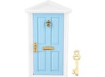 1:12 Casa Delle Bambole Miniature Porta Di Legno Bambini Divertimento Giocattolo Regalo Decorazione (Blu)