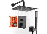Vevor Miscelatore Doccia A Pioggia Per Il Bagno Sistema Doccia Con Soffione A Pioggia Quadrato Da 254 Mm E Doccetta, Rubinetteria A Parete Per Il Bagno Con Valvola In Ottone E Set Decorativo, Nero Opaco