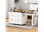 Carrello Da Cucina Merax Con Ruote, Carrello Da Cucina Con Piano Di Lavoro Allungabile, 2 Cassetti E 4 Ante, Mobile Da Cucina, Bianco + Noce