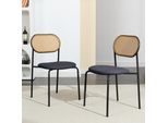 Set Di 2 Sedie Da Pranzo In Rattan, Con Schienale In Rattan, Senza Braccioli, Imbottite, Nero