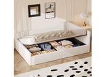 Divano Letto Merax 140X200Cm, Letto Imbottito Con Supporto Idraulico, Rete A Doghe, Schienale, Letto Da Giorno In Lino, Beige