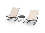 Costway Sedia A Dondolo 3 Pezzi Con Tavolo Da Giardino, Sedia A Dondolo Per Esterni Con Cuscini Spessi E Schienale In Rattan, Set Di Mobili Da Giardino, Sedia Relax Beige