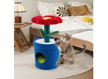 Costway Tiragraffi Piccolo, Alto 72 Cm, Albero Per Gatti Con Grotta Per Gatti, Piattaforma Floreale, Tiragraffi E Foglie, Tiragraffi Per Gatti Blu+Rosso