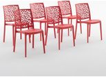 Set Di 6 Sedie Impilabili In Polipropilene Con Fibre Di Vetro Per Esterni E Giardino, Bar E Ristorante, Cucina Design Moderno - Anna - Rosso