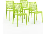 Set Di 4 Sedie Impilabili In Polipropilene Con Fibre Di Vetro Per Esterni E Giardino, Bar E Ristorante, Cucina Design Moderno - Anna - Lime