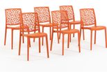 Set Di 6 Sedie Impilabili In Polipropilene Con Fibra Di Vetro Per Uso Esterno E Giardino, Bar E Ristorante, Cucina Design Moderno - Anna - Papaya
