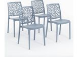 Set Di 4 Sedie Impilabili In Polipropilene Con Fibre Di Vetro Per Esterni E Giardino, Bar E Ristorante, Cucina Design Moderno - Anna - Cemento