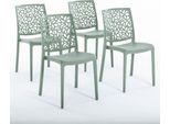 Set Di 4 Sedie Impilabili In Polipropilene Con Fibra Di Vetro Per Uso Esterno E Giardino, Bar E Ristorante, Cucina Design Moderno - Anna - Verde Salvia