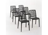 Set Di 6 Sedie Impilabili In Polipropilene Con Fibra Di Vetro Per Uso Esterno E Giardino, Bar E Ristorante, Cucina Design Moderno - Anna - Nero