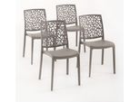 Set Di 4 Sedie Impilabili In Polipropilene Con Fibra Di Vetro Per Uso Esterno E Giardino, Bar E Ristorante, Cucina Design Moderno - Anna - Tortora