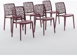 Set Di 6 Sedie Impilabili In Polipropilene Con Fibra Di Vetro Per Uso Esterno E Giardino, Bar E Ristorante, Cucina Design Moderno - Anna - Rosso Scuro