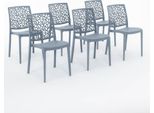 Set Di 6 Sedie Impilabili In Polipropilene Con Fibre Di Vetro Per Esterni E Giardino, Bar E Ristorante, Cucina Design Moderno - Anna - Cemento