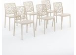 Set Di 6 Sedie Impilabili In Polipropilene Con Fibre Di Vetro Per Uso Esterno E Giardino, Bar E Ristoranti, Cucina Design Moderno - Anna - Crema