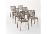 Set Di 6 Sedie Impilabili In Polipropilene Con Fibra Di Vetro Per Uso Esterno E Giardino, Bar E Ristorante, Cucina Design Moderno - Anna - Tortora