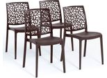 Set Di 4 Sedie Impilabili In Polipropilene Con Fibre Di Vetro Per Uso Esterno E Giardino, Bar E Ristorante, Cucina Design Moderno - Anna - Mocha