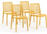 Set Di 4 Sedie Impilabili In Polipropilene Con Fibra Di Vetro Per Uso Esterno E Giardino, Bar E Ristorante, Cucina Design Moderno - Anna - Giallo Senape