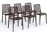 Set Di 6 Sedie Impilabili In Polipropilene Con Fibre Di Vetro Per Uso Esterno E Giardino, Bar E Ristorante, Cucina Design Moderno - Anna - Mocha