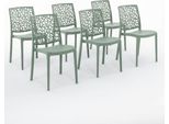 Set Di 6 Sedie Impilabili In Polipropilene Con Fibre Di Vetro Per Uso Esterno E Giardino, Bar E Ristorante, Cucina Design Moderno - Anna - Verde Salvia