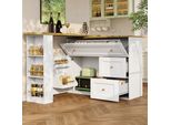 Tavolo Da Bar Flieks Girevole A 360°, Tavolo Da Pranzo Con Anta A Ribalta, Mobile Credenza 138-204X39X105 Cm, Tavolo Da Bar Con Credenza, Isola Da Cucina Bianca