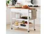 Carrello Da Cucina Costway, Carrello Da Cucina A 3 Livelli Con Piano Di Lavoro, 2 Ripiani Aperti, Cassetto E Rotelle Bloccabili, Carrello Di Servizio Mobile Bianco