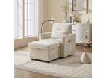 Abrihome Poltrona Reclinabile Con Schienale Pieghevole E Portacellulare, Divano Lettino In Ciniglia Con Vano Portaoggetti - Beige