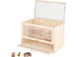 Gabbia Per Criceti In Legno Costway, Gabbia Per Roditori Con Coperchio Incernierato In Rete, Aree Con Più Scalette, Rampa, Pannello Acrilico E Porta Con Serratura, Gabbia Per Piccoli Animali 60X35,5X42 Cm